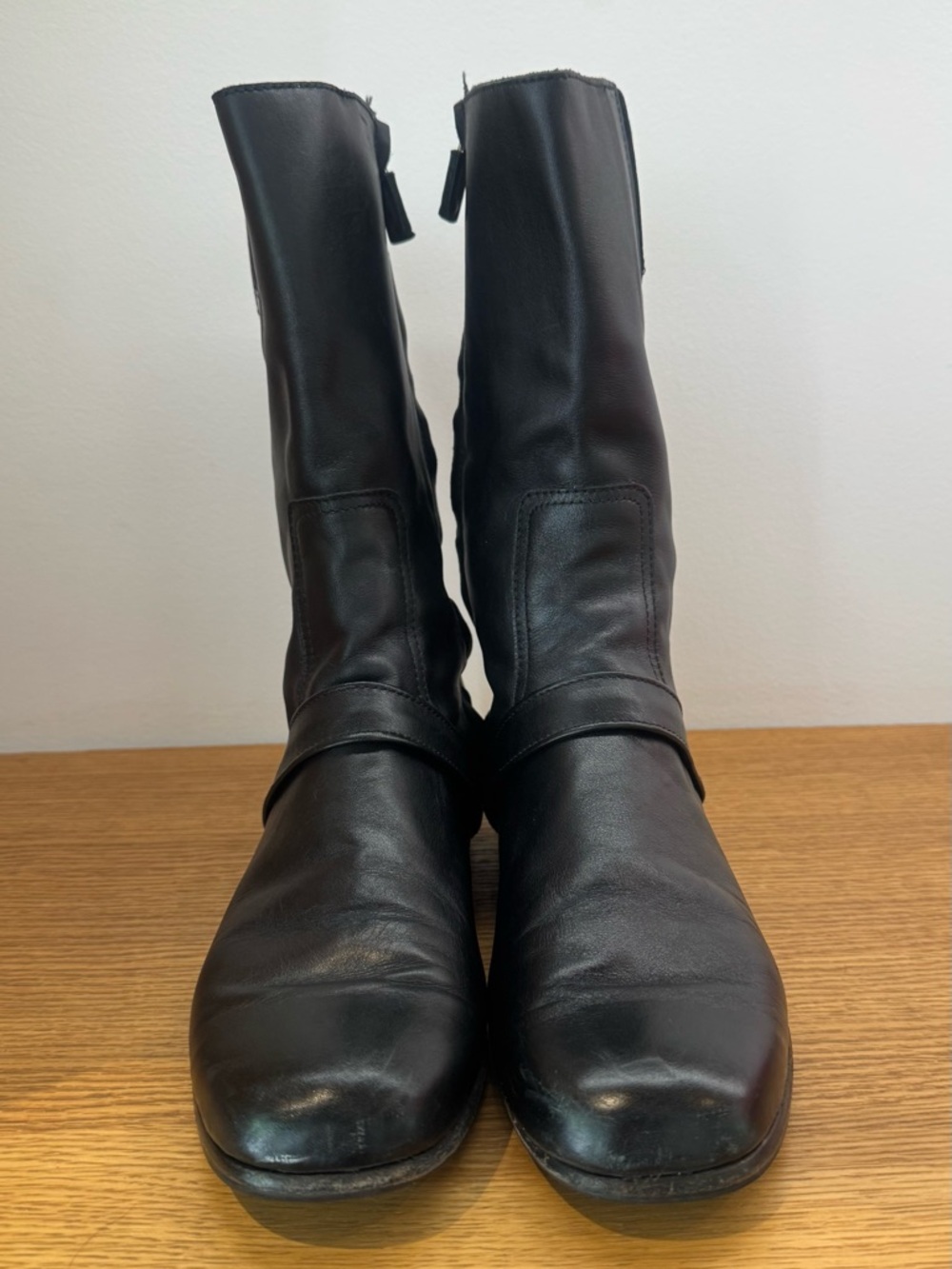 Newbark 60’s inspired Black Mid-Calf Leather Boots